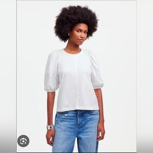 NEW Madewell White Puff Sleeve Tee XS